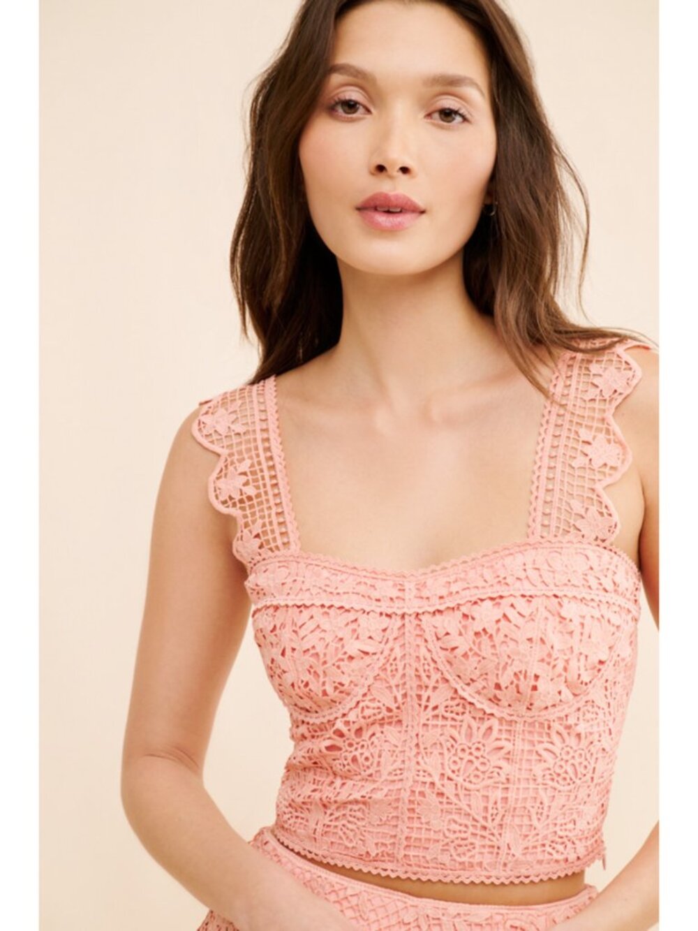 NWT FARM Rio Light Pink Guipure Lace Corset Top & Tiered Maxi Skirt Set S - Picture 10 of 16